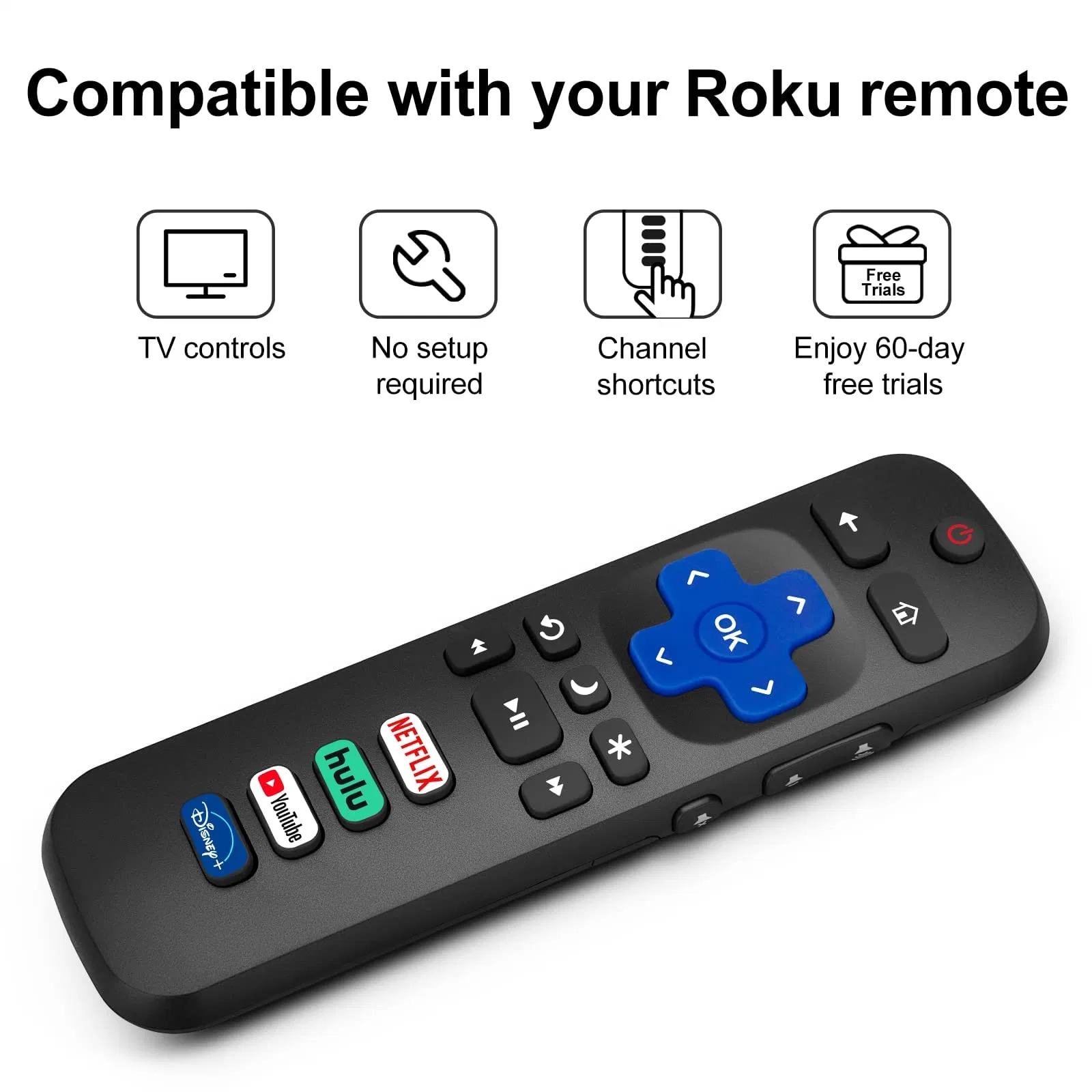 Replaced Remote Control Only for Roku TV, Compatible for TCL Roku/Hisense Roku/Onn Roku/Sharp Roku/Element Roku/Westinghouse Roku/Philips Roku Series Smart Tvs