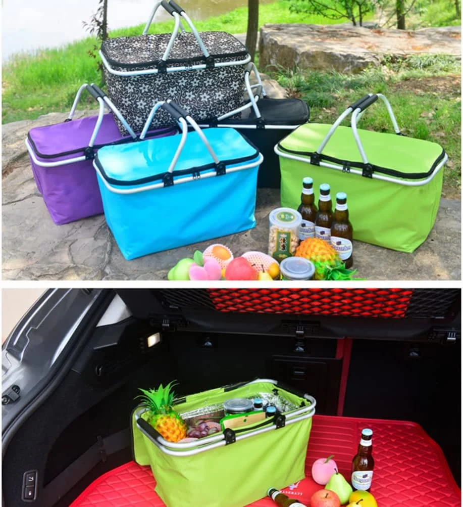 Folding Picnic Basket Grocery Basket Laundry Large Market Basket Collapsible for Picnic Camping Family