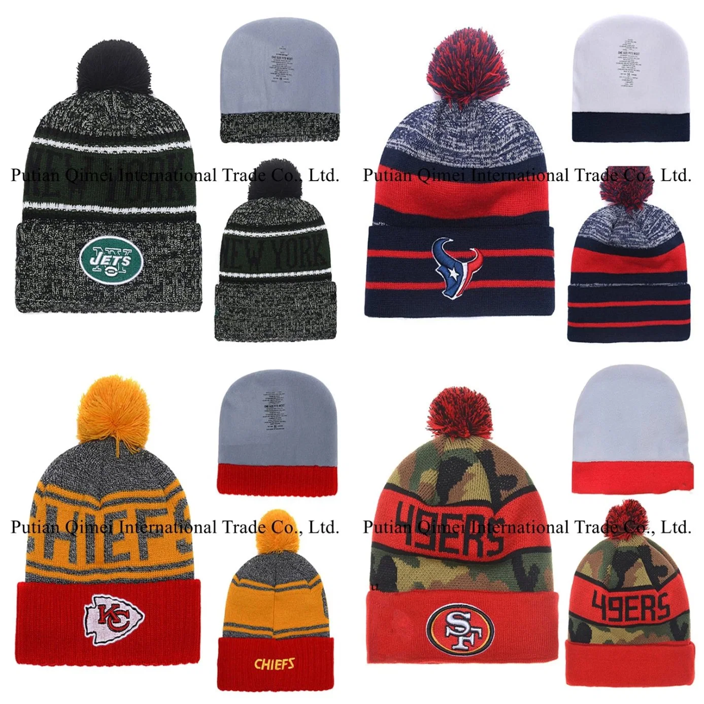 Cheap Wholesale Rams 49ers Seahawks Cuffed POM Knit Football Beanies