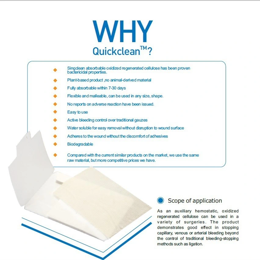 Singclean Supply OEM Absorbable Hemostat Oxidized Cellulose 5*8cm Free Samples Available