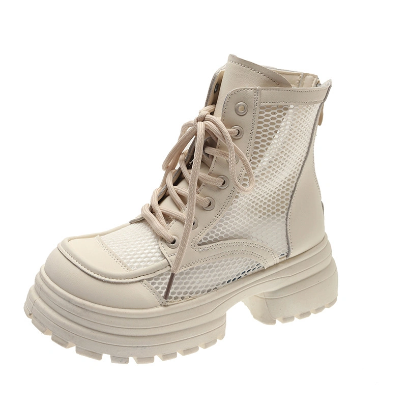 Women Breathable Mesh MID Hollow out Inner Height Increasing Short Martin Boots