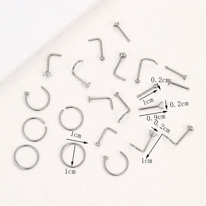 21PCS Heart Star Nose Hoop Rings Stainless Steel Hypoallergenic Nose Studs