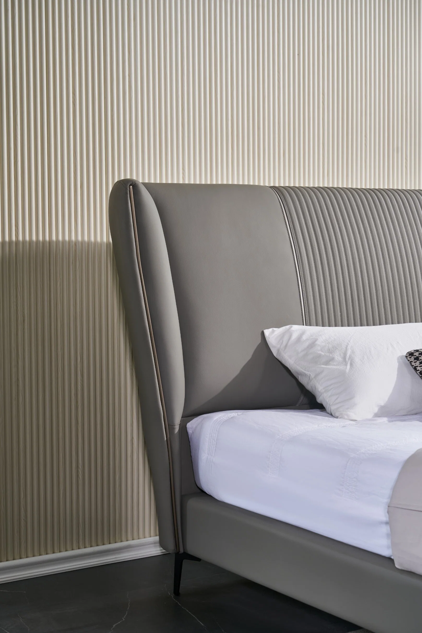 Großhandel Neueste Luxus Schlafzimmer Hotelmöbel Maßgeschneiderte Größe Echtem Leder Bettset