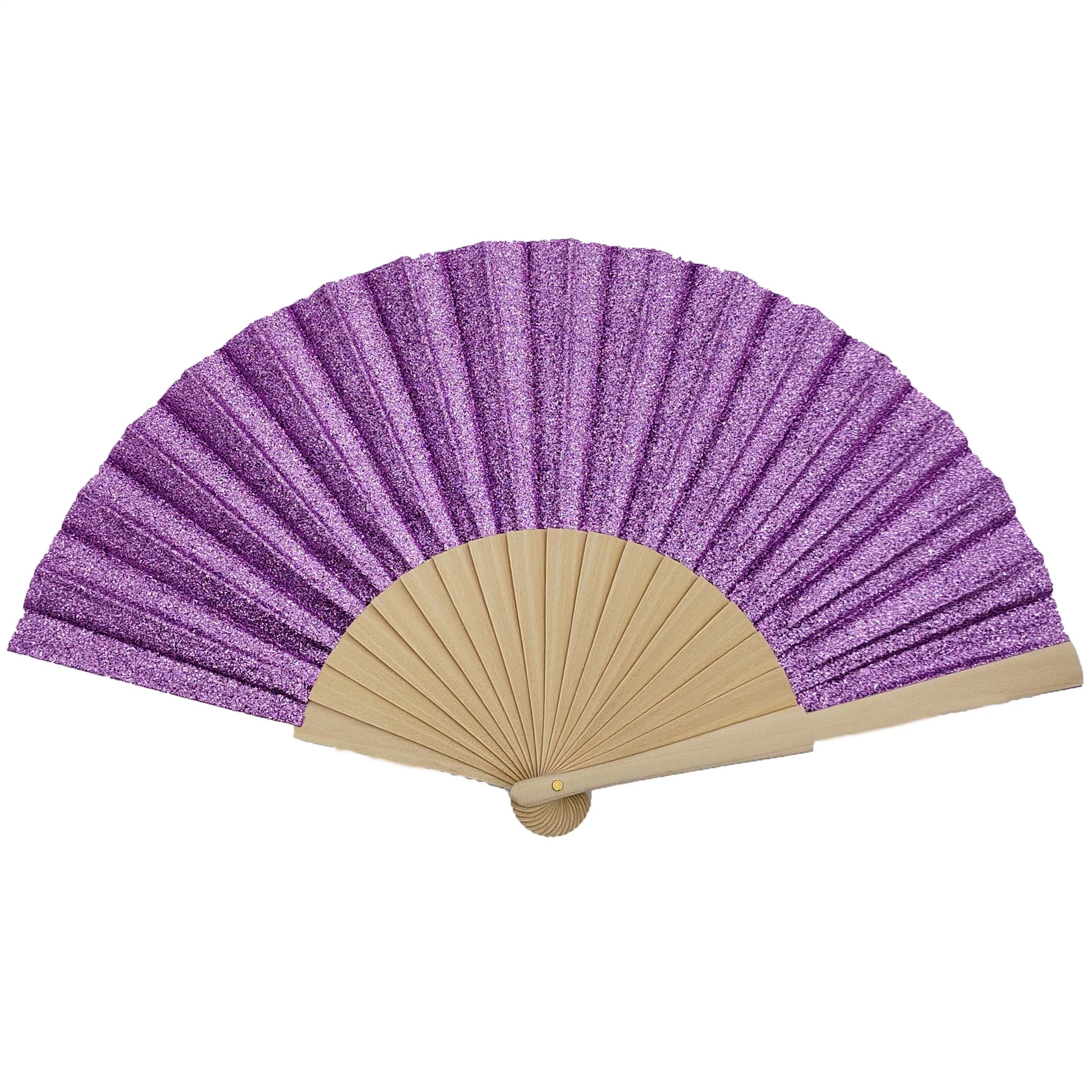 Customize Shiny Fabric Hand Fans of Various Colors Wood Ribs and Bling Bling Folding Hand Fan