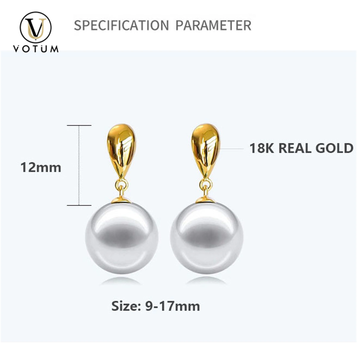 Votum Custom South Seawater White Pearl Wedding Accessories Earring Real Gold Jewelry