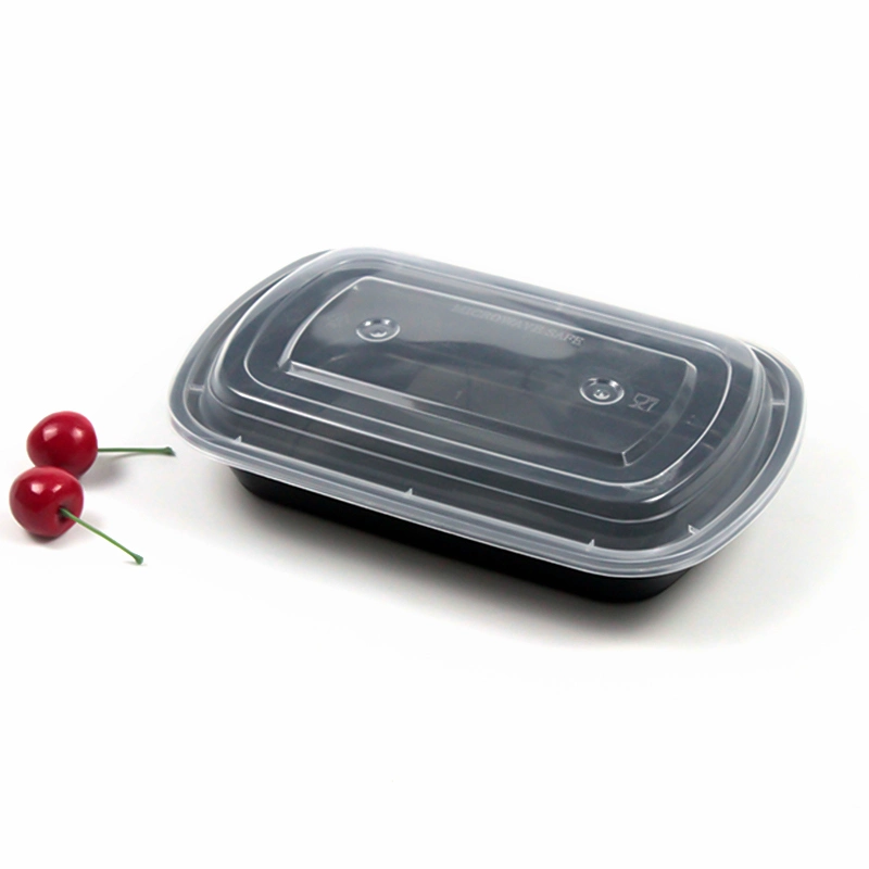 Takeaway Disposable Plastic Tableware 225mm Length PP Plastic Black Box with Clear Lid Customizble