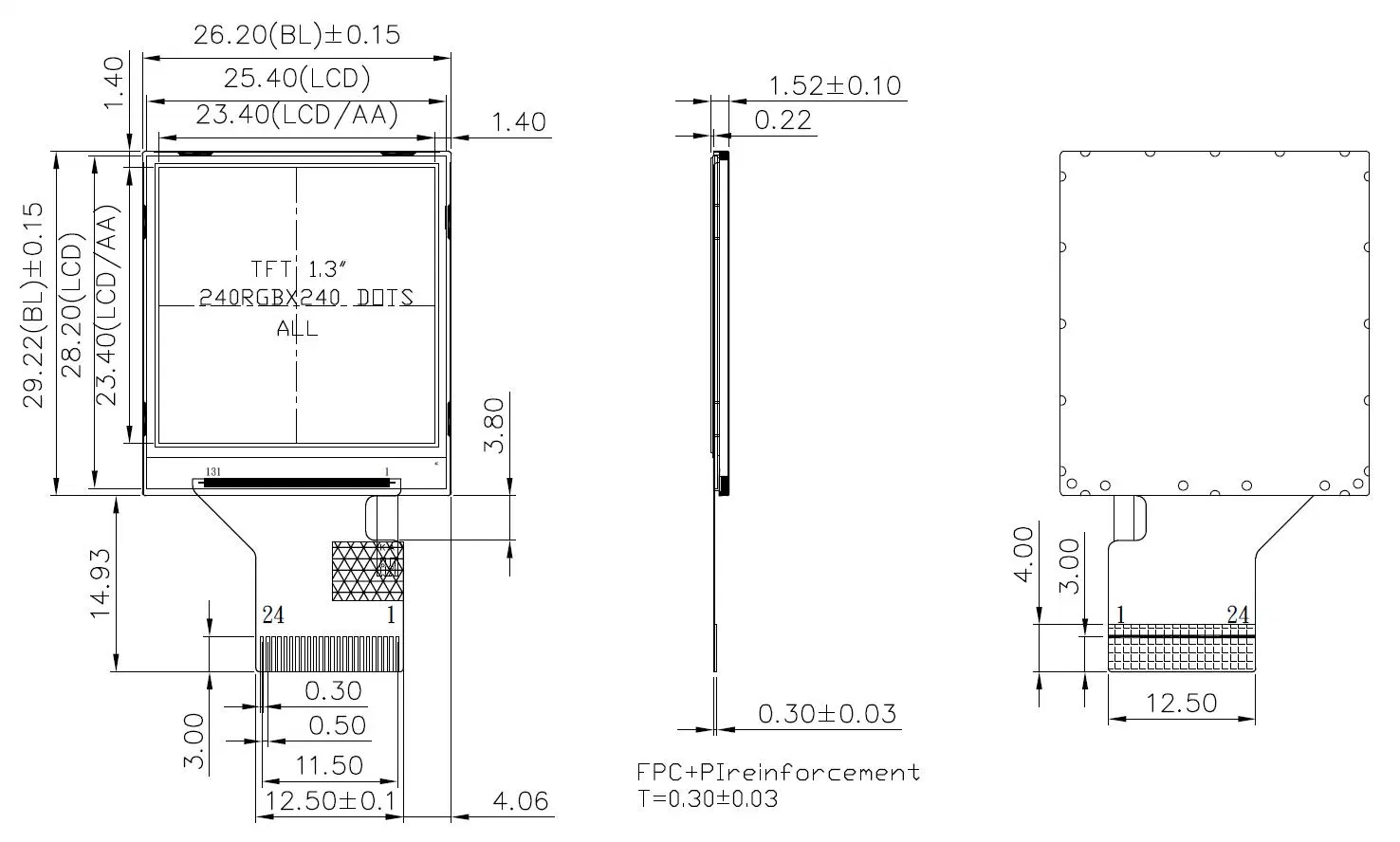 شاشة عرض TFT LCD مقاس 1.3 بوصة بواجهة SPI