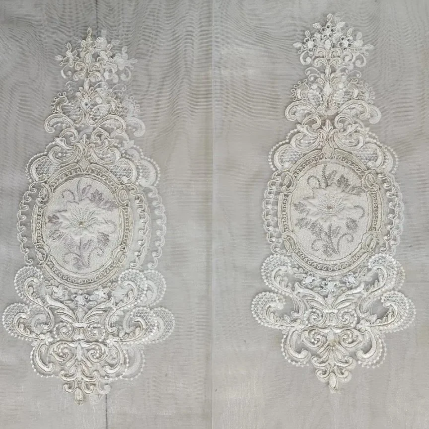 Wholesale/Supplier Price White High-End Heavy Beaded Corded Embroidery Mesh Fabric for Curtains