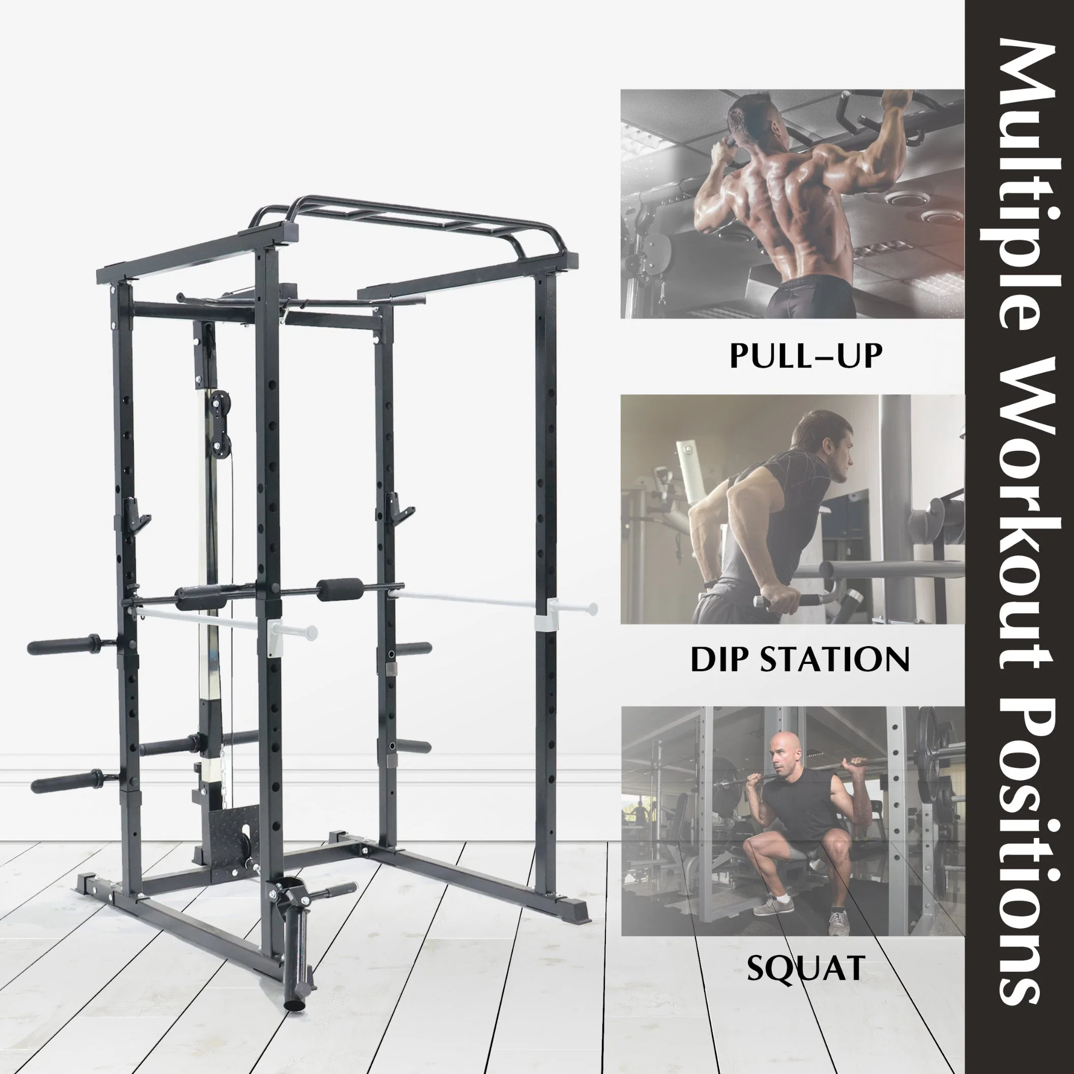 Squat Rack with Optional Lat Pull-Down Attachment, Q235 Steel, 1000lbs Capacity, Strength Training Gym Equipment