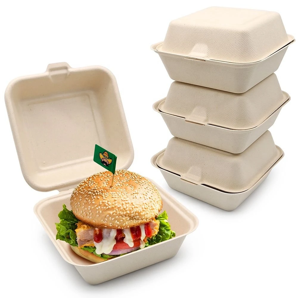 Compostable bagazo de caña Clamshell Restaurante suministro comida para llevar Embalaje Cajas Contenedores