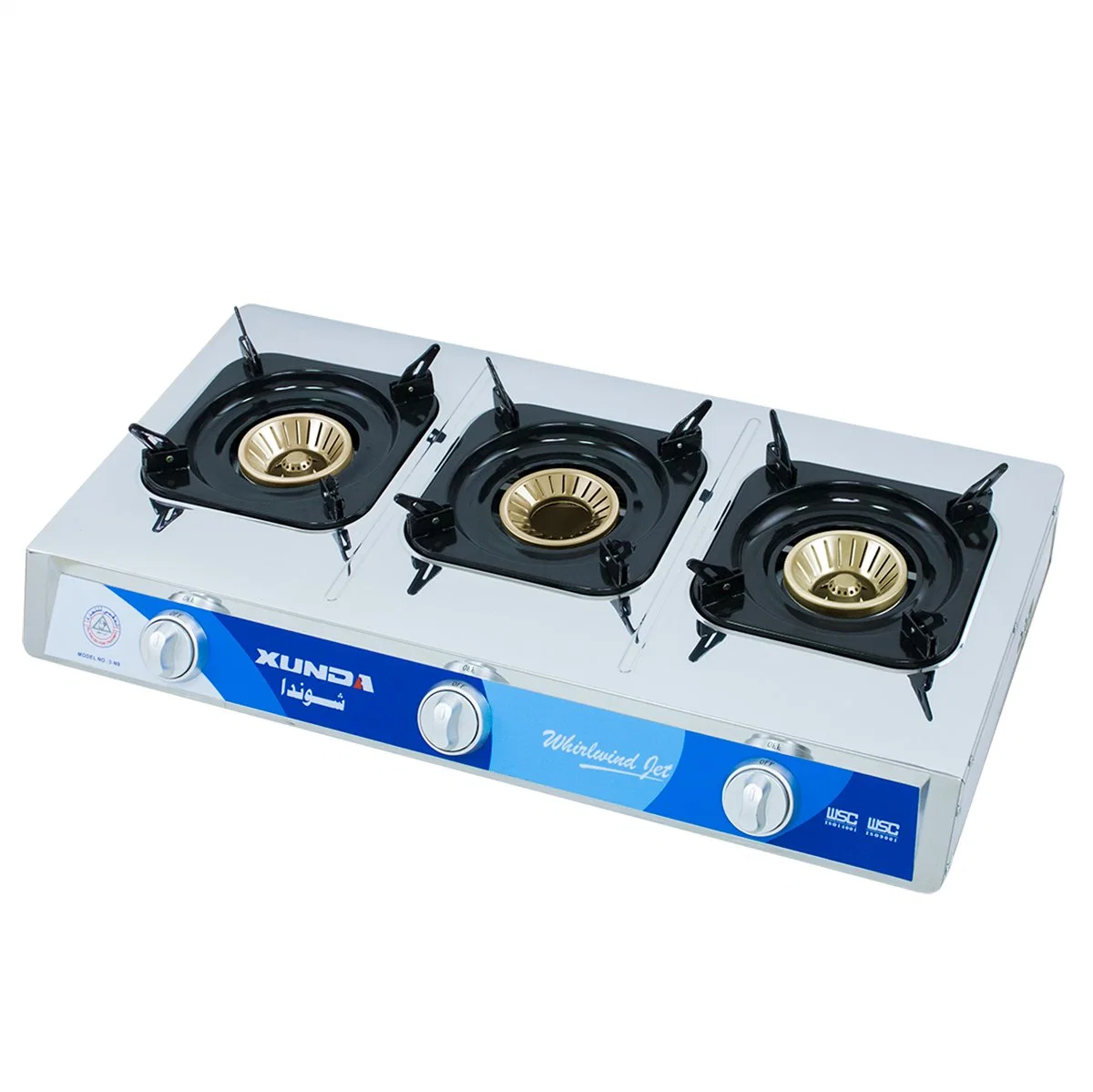 Xunda Table Top Gas Stove 3 Burners Gas Stove Kitchen Gas Cooker Stainless Steel Stove