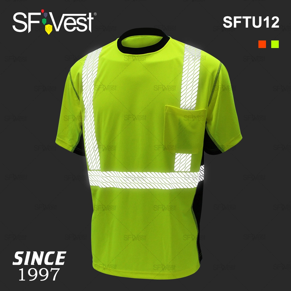 Camiseta de segurança refletiva ANSI Hi Vis para homem, para segurança no aeroporto, tráfego rodoviário e segurança em camisas de segurança com mangas curtas para trabalho de guarda.