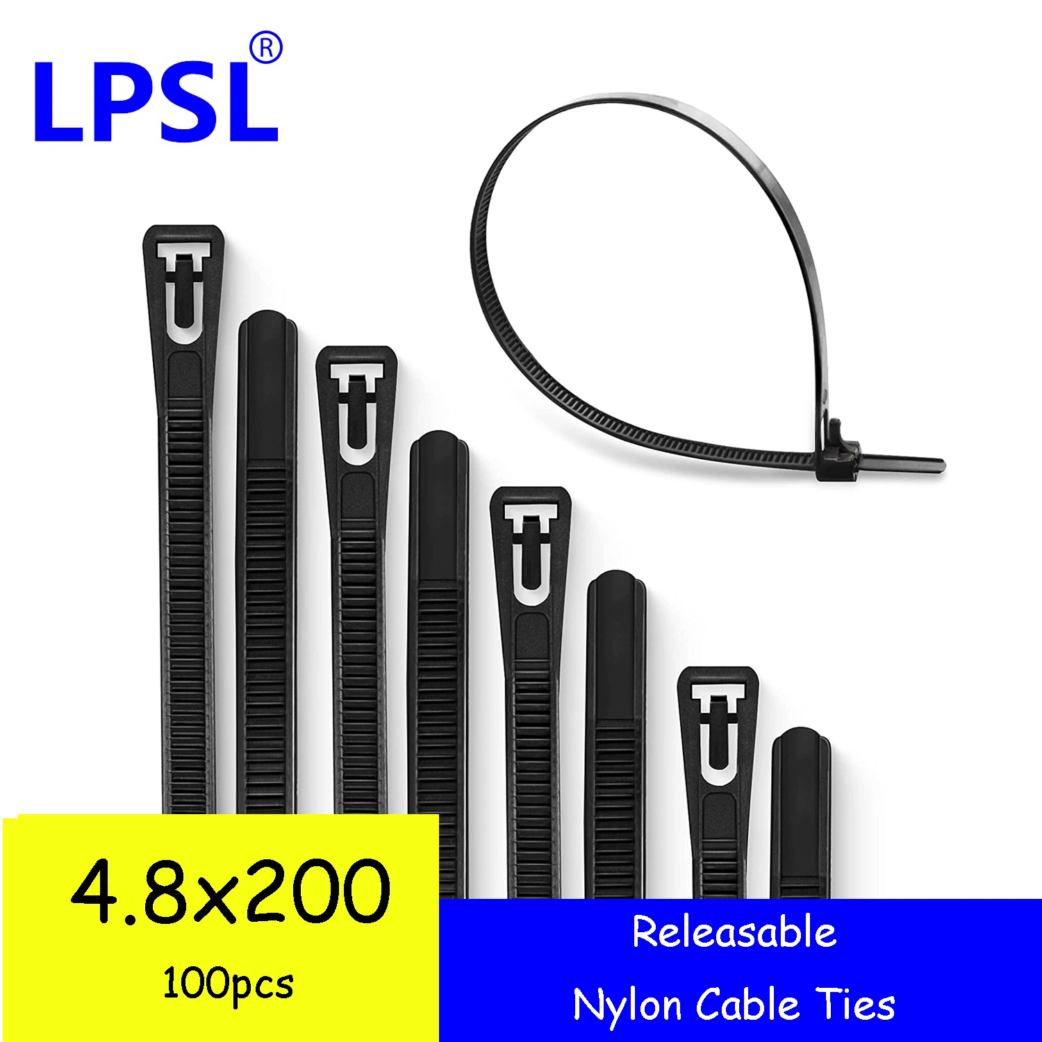 Lpsl Lösbare Nylon-Kabelbinder, Wiederverwendbare Kabelbinder Für Hohe Beanspruchung, Robuste Nylon-Reißverschlussbänder