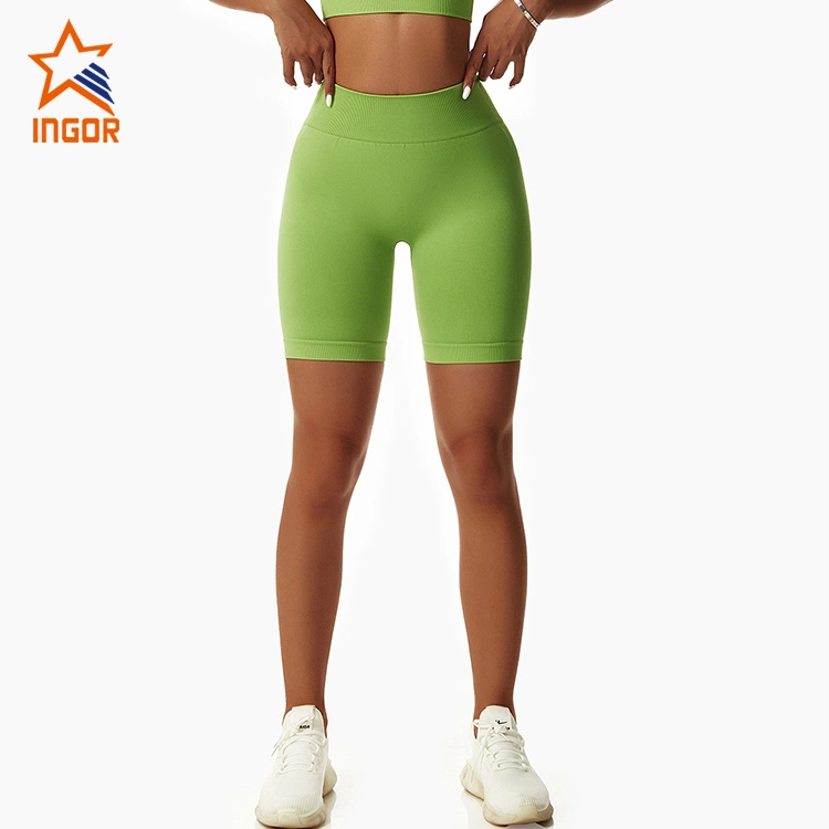 Ingorsports Athletic Clothing Manufacturers Custom Women Gym Running Sports Wear High Waist Butt Lifting Biker Shorts Without Front Seam