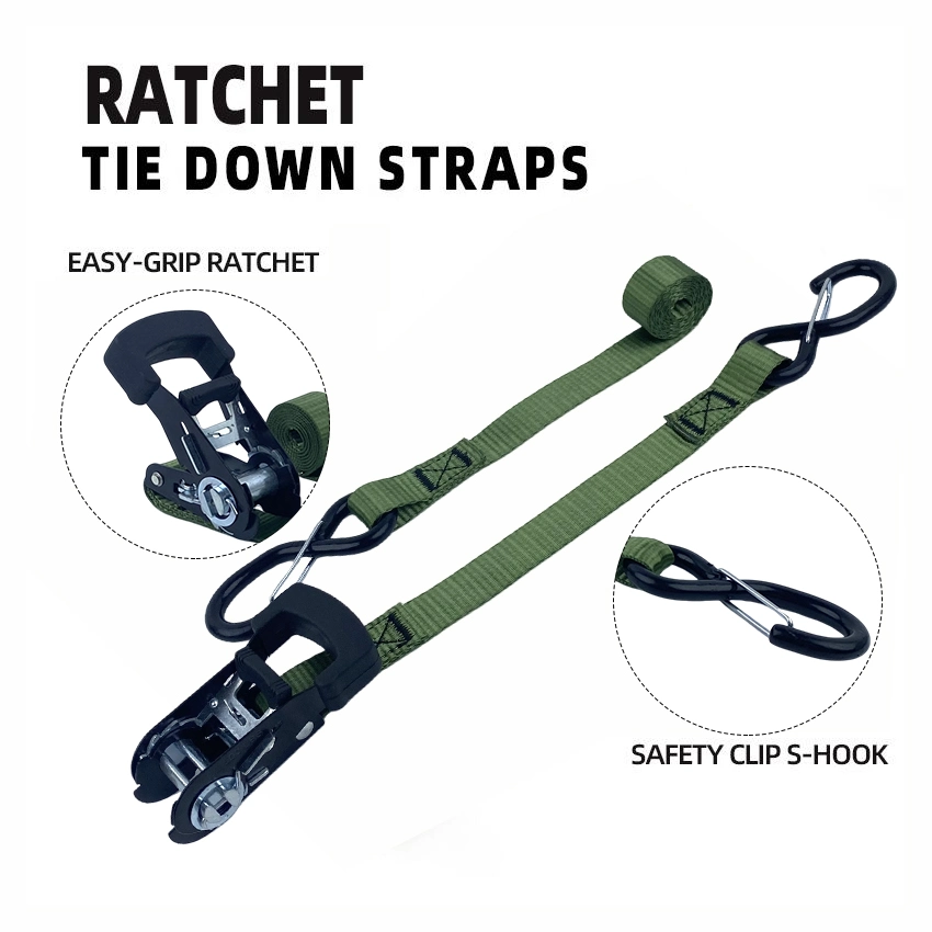 1inch 25mm Rubber Handle Ratchet Tie Down Straps with S Hook