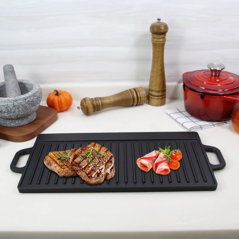 Presenaseoned Gusseisen Doppel Brenner Reversible Grill Grill Griddle Größe: 43X23cm