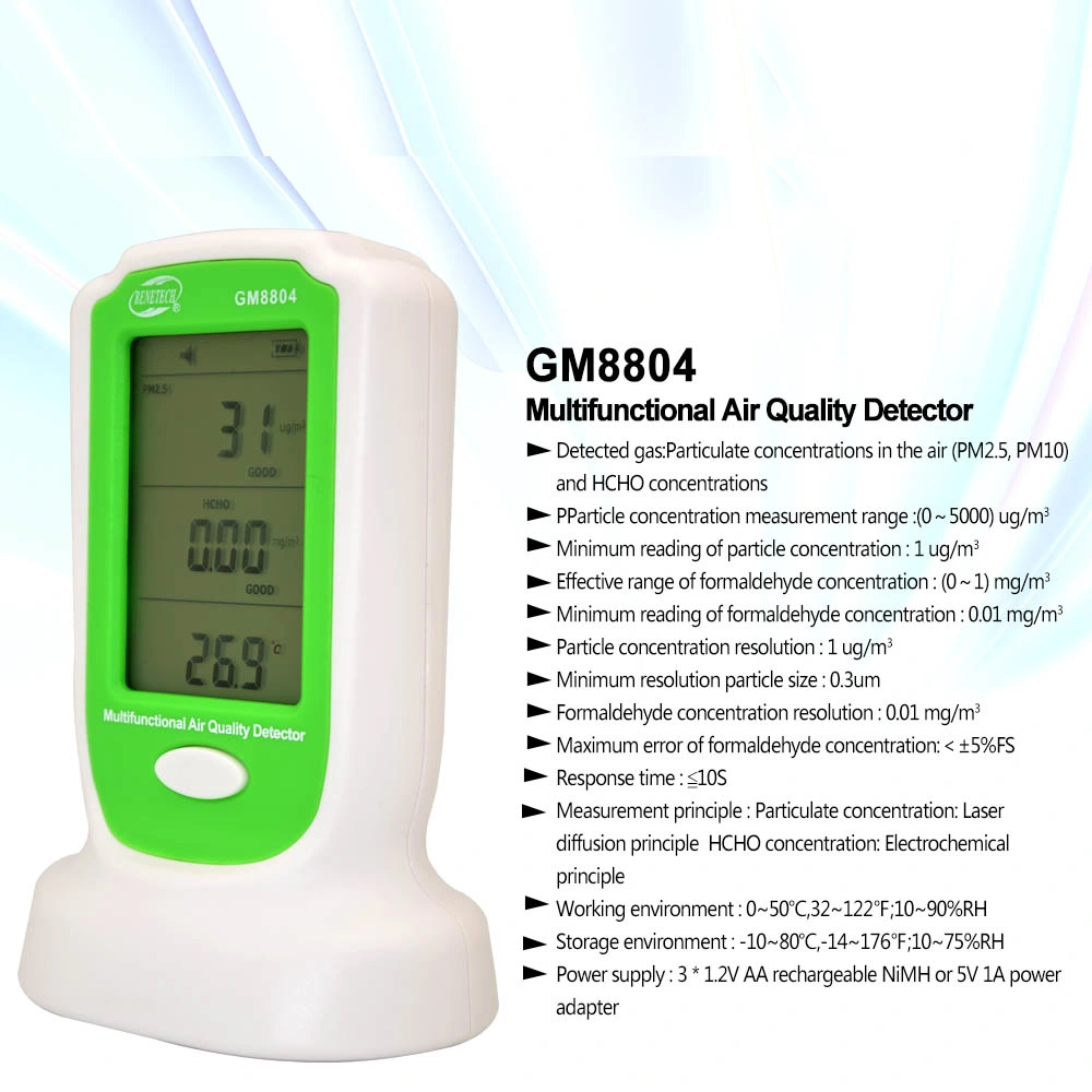 Convenient Air Quality Measurement Device Air Quality Assessment for Home Particulate Monitor with Pm2.5 Pm10, Hcho Sensor GM8804