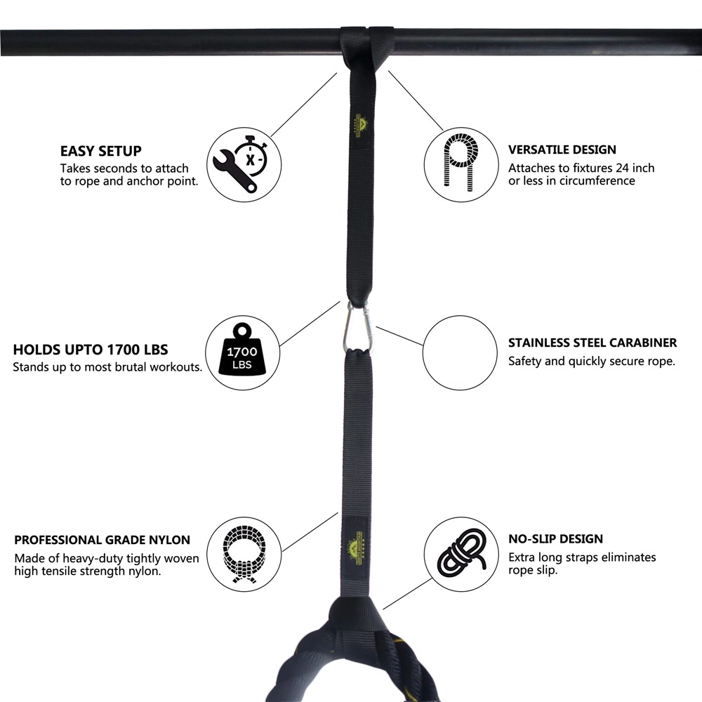 Heavy Duty Reinforced Stainless Steel Carabiner, Quick and Easy Installation Nylon Strap Kit with Anchor and Battle Rope Wbb15270