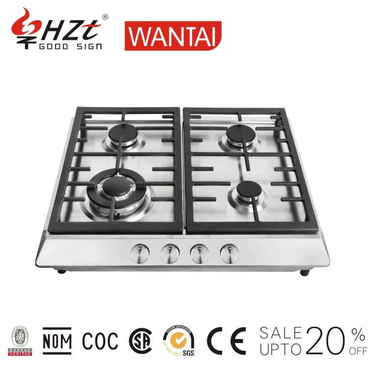 Top 4 Burner Flat Gas Stove Hot Sale Glass Battery Cast Iron Household Free Spare Parts Battery / AC Pulse Ignition (optional)