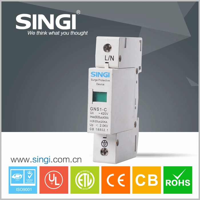 Gns1-C 1 Pole AC 140V/275V/320V 385V/420V/550V Surge Protection Device