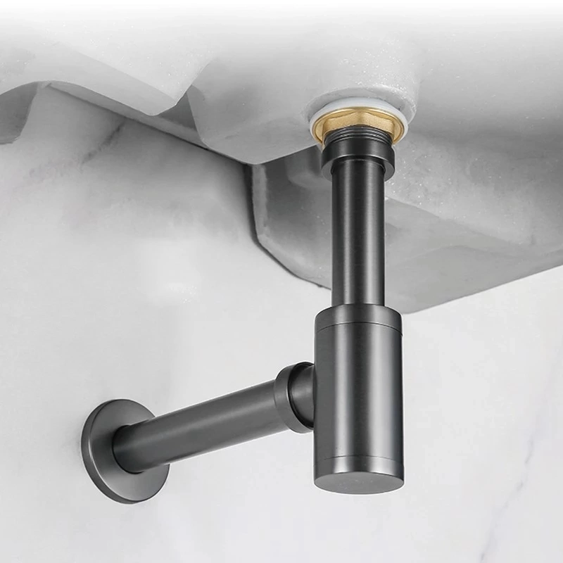 Basin Pop up Drain Brass Bathroom Sink Siphon Drains Bottle Trap with Pop up Drain Kit Sink Wall Plumbing Waste Pipe Hardware