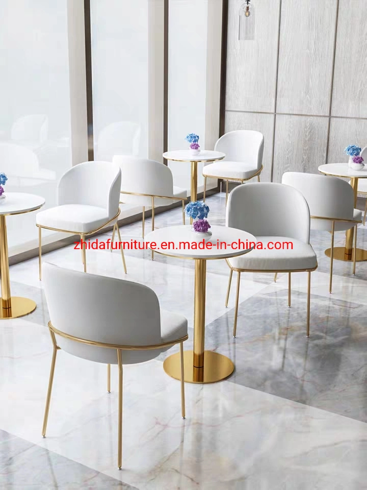 Modern Design Hotel Restaurant Cafe Coffee Shop Furniture Golden Metal Leg Leather Seat Dining Chair Table Set