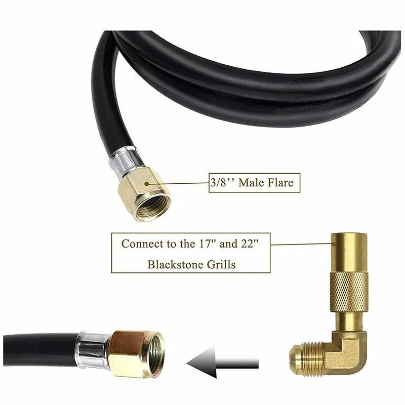 High Efficiency Propane Regulator Hose (Adapter) with 90 Degree Elbow Adaptor for 17" and 22" Blackstone Tabletop Camper Grill