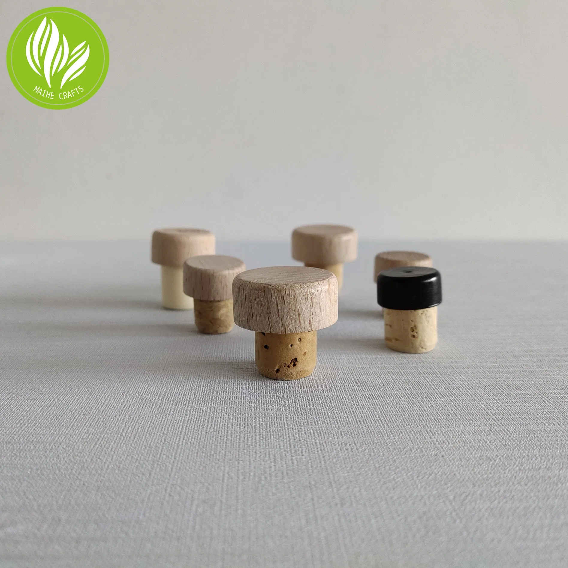 Customized Wood Cap with Natural Cork Glass Bottle Lid for Bottle