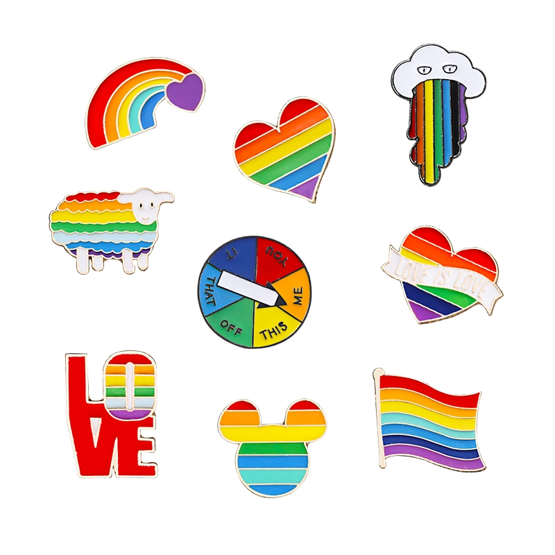 Rainbow Pins Creative Finger Game Turntable Brooch Cartoon Sheep Mouse Cloud Colored Lapel Pin Heart Jackets Lapel Badge Jewelry