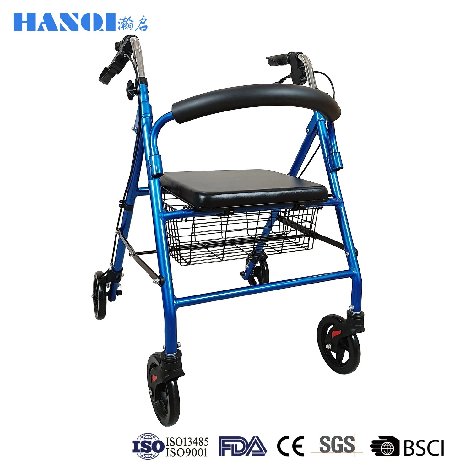 Déambulateur pliable de haute qualité Hanqi avec frein pour personne âgée.