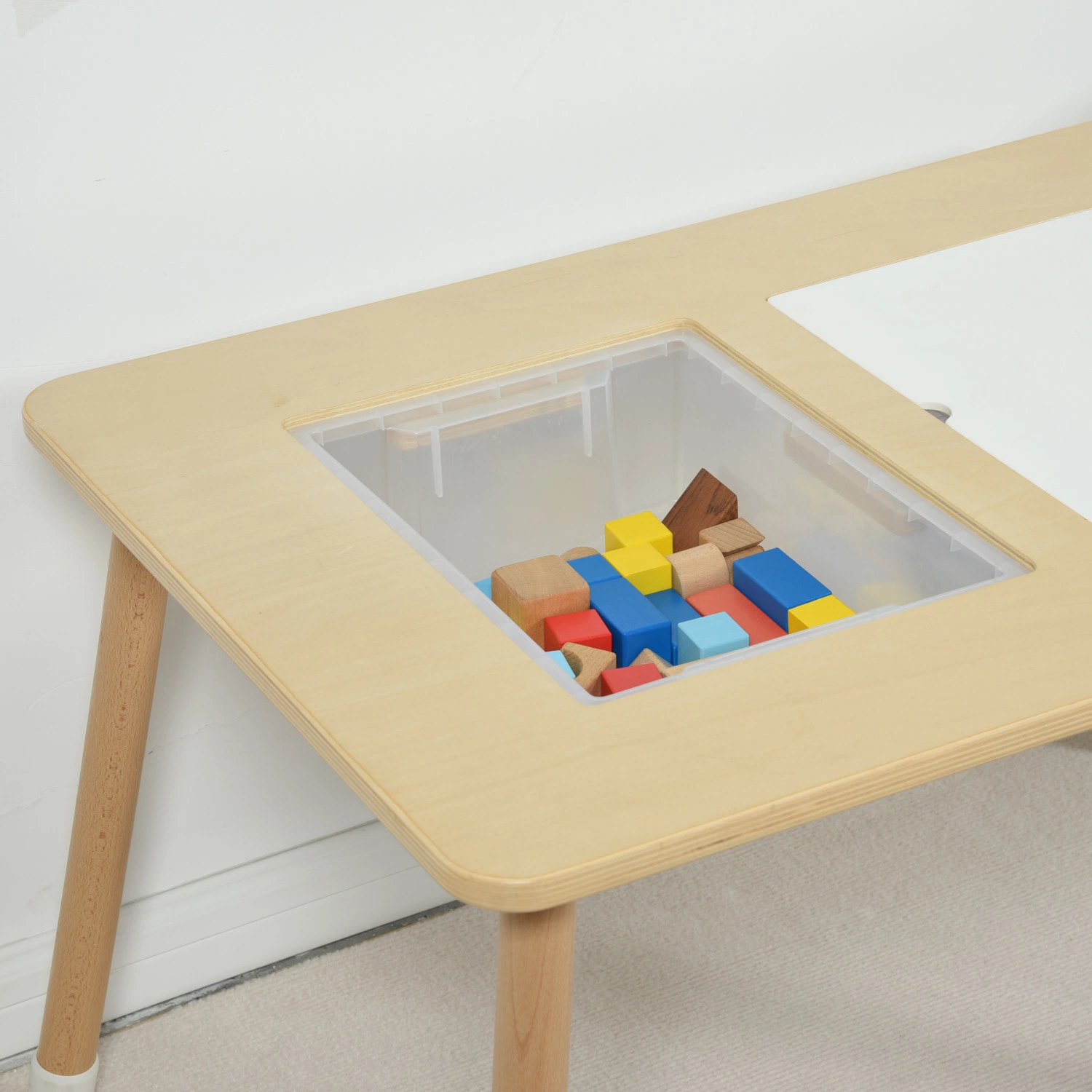 Wholesale/Supplier Kids Furniture Kids Table Wooden Play Storage Table with Two Storage Boxes