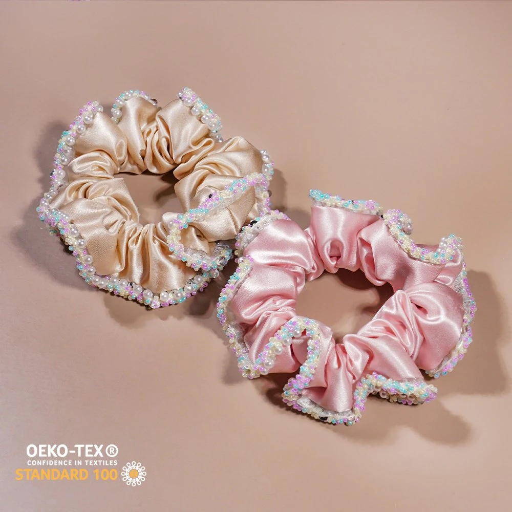 Lujo 100% Pura Mulberry Seda Scrunchies Colorful Pearl Style Seda Escrunchies