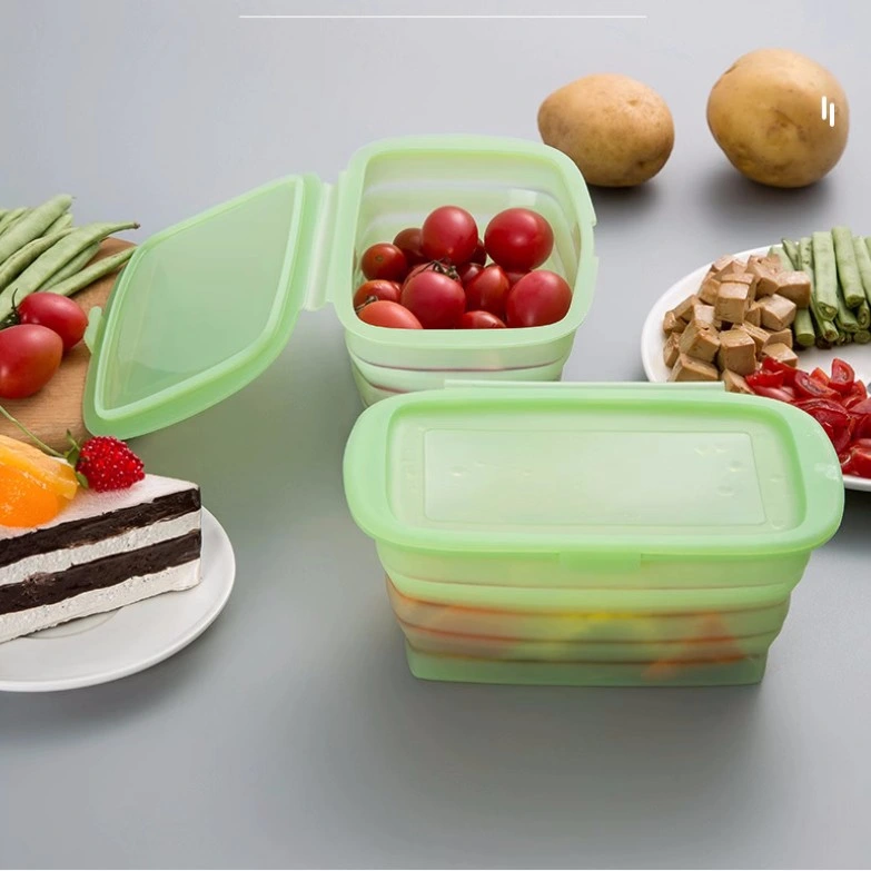 Silicone Folding with Lid Fruit and Vegetable Crisper Lunch Box Silicone Folding