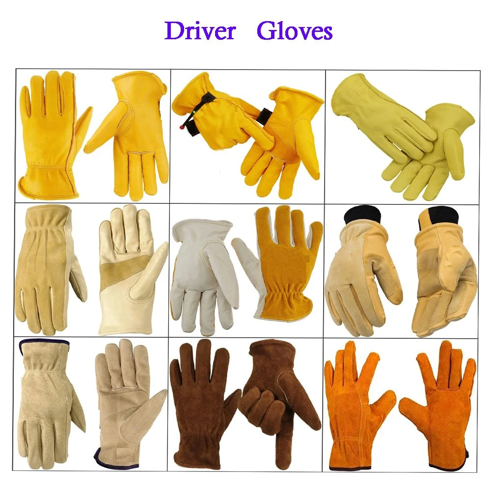 Guantes de trabajo de cuero con calefacción para conductor de seguridad de construcción de cuero de vaca.