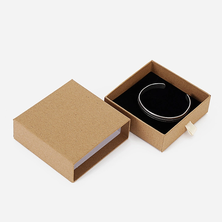Индивидуальный ящик с кардбортом Slide Marble Ring с пеной Бархатная вставка Kraft Упаковка бумажная ювелирная коробка