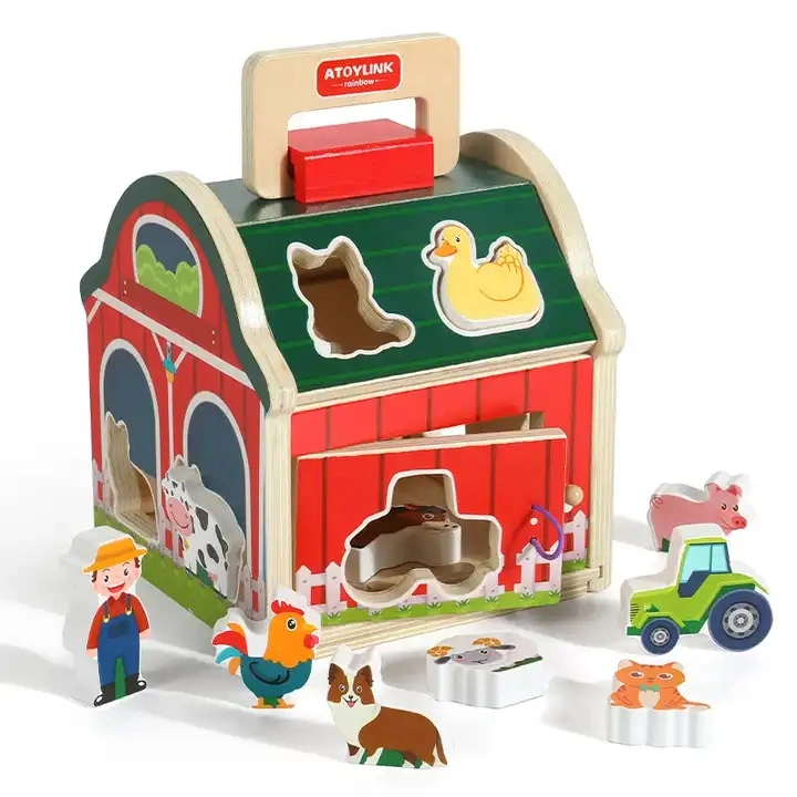 Cartoon Farm Smart House Animal shaped conteniendo bloques de construcción de madera Juguetes