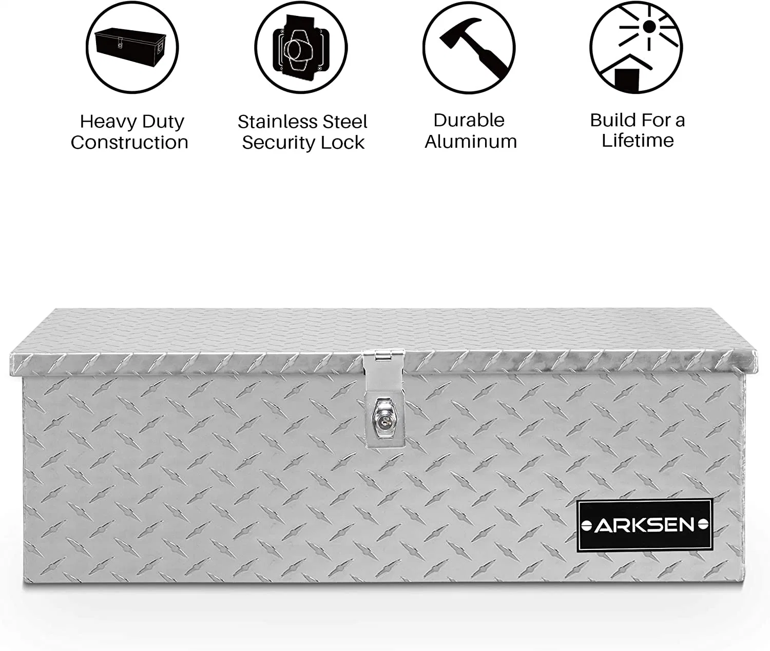 ARKSEN 30 Inch Heavy Duty Aluminum Diamond Plate Tool Box Chest Box Pick Up Truck Bed RV Trailer Toolbox with Side Handle and Lock Keys