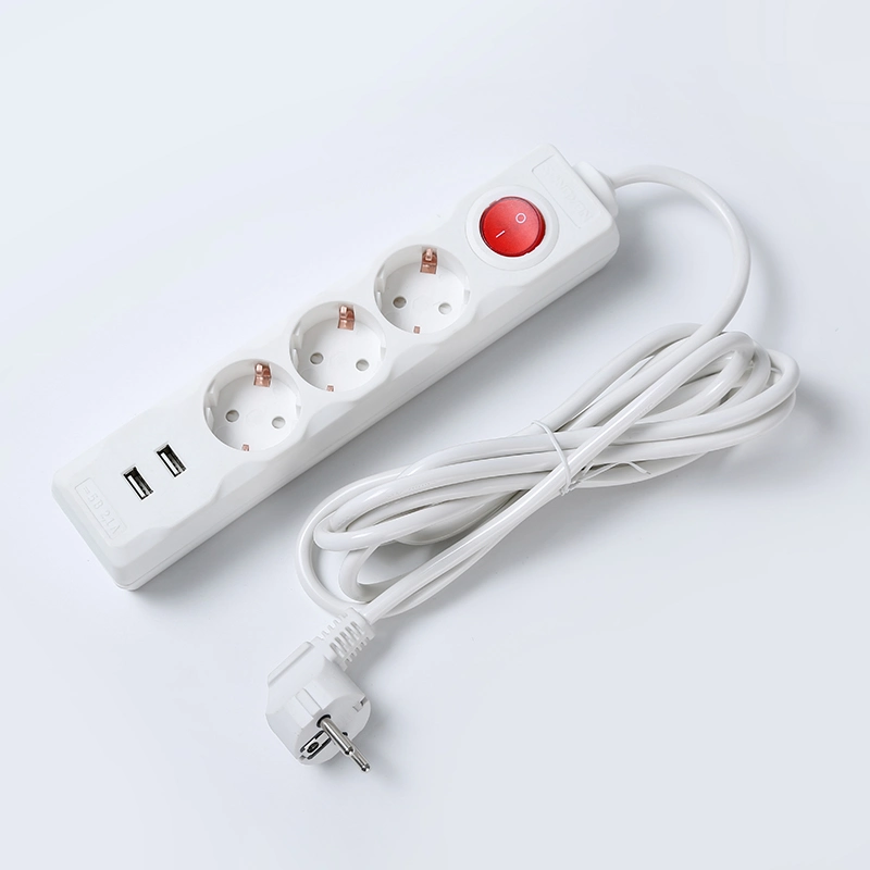 German Standard 3 Outlet Power Strip Socket Plug with USB