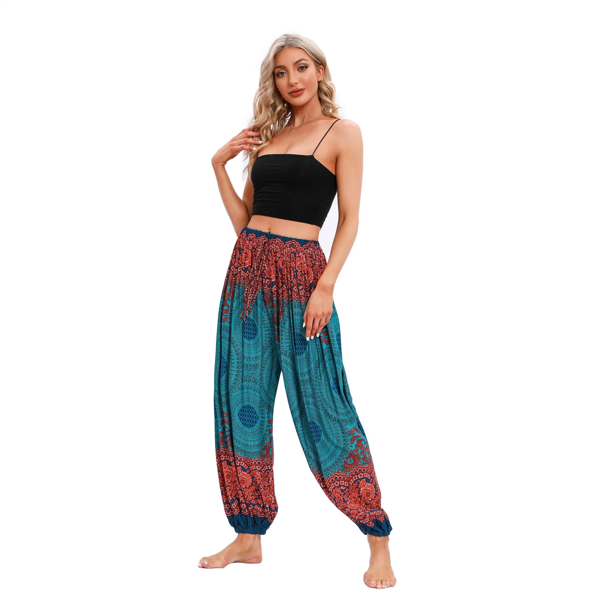 Modern Thai Indonesian Fashion Print Loose Casual Yoga Pants