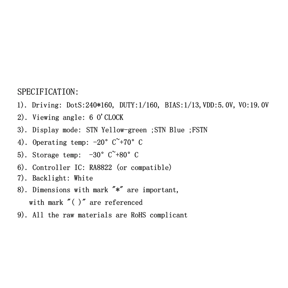 240X160 Dots Graphic Ra8822 Control Intelligent LCD Display Module