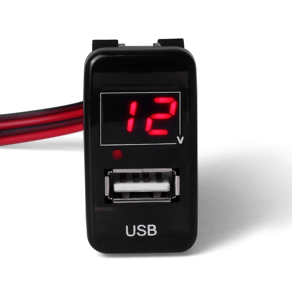 Car 2.1A USB Socket Charger + 12V Car Digital Voltmeter Gauge for Toyota Vigo