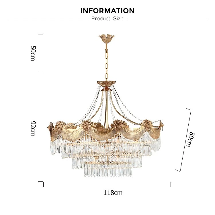 Venta caliente de la luz de 12 de latón Art Deco Oval Imperio Francés K9 colgante clásico transparente Luz para Comedor