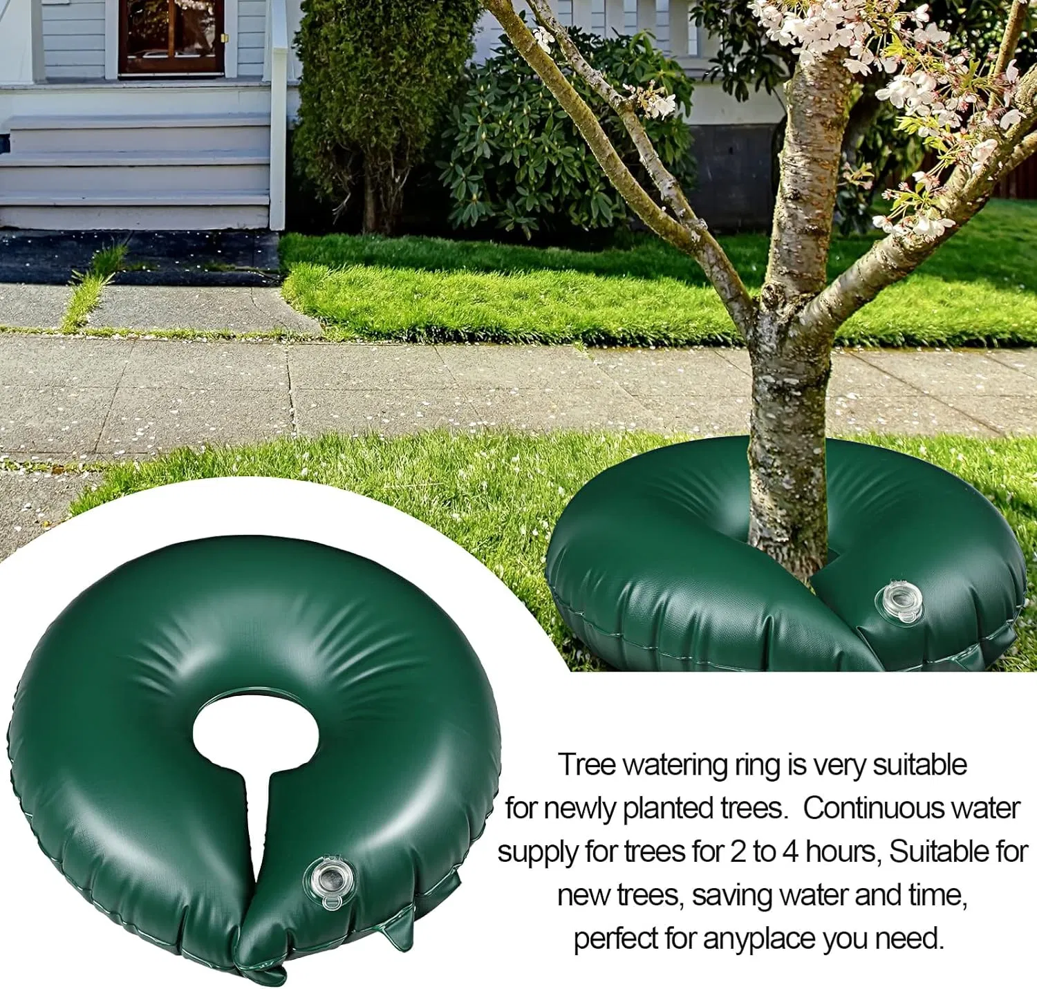 Tree Watering Ring Tree Watering Bag Slow Release PVC Drip Irrigation Water Pouch Automatic Drip System for Planting Gardening Trees and Shrubs, Green