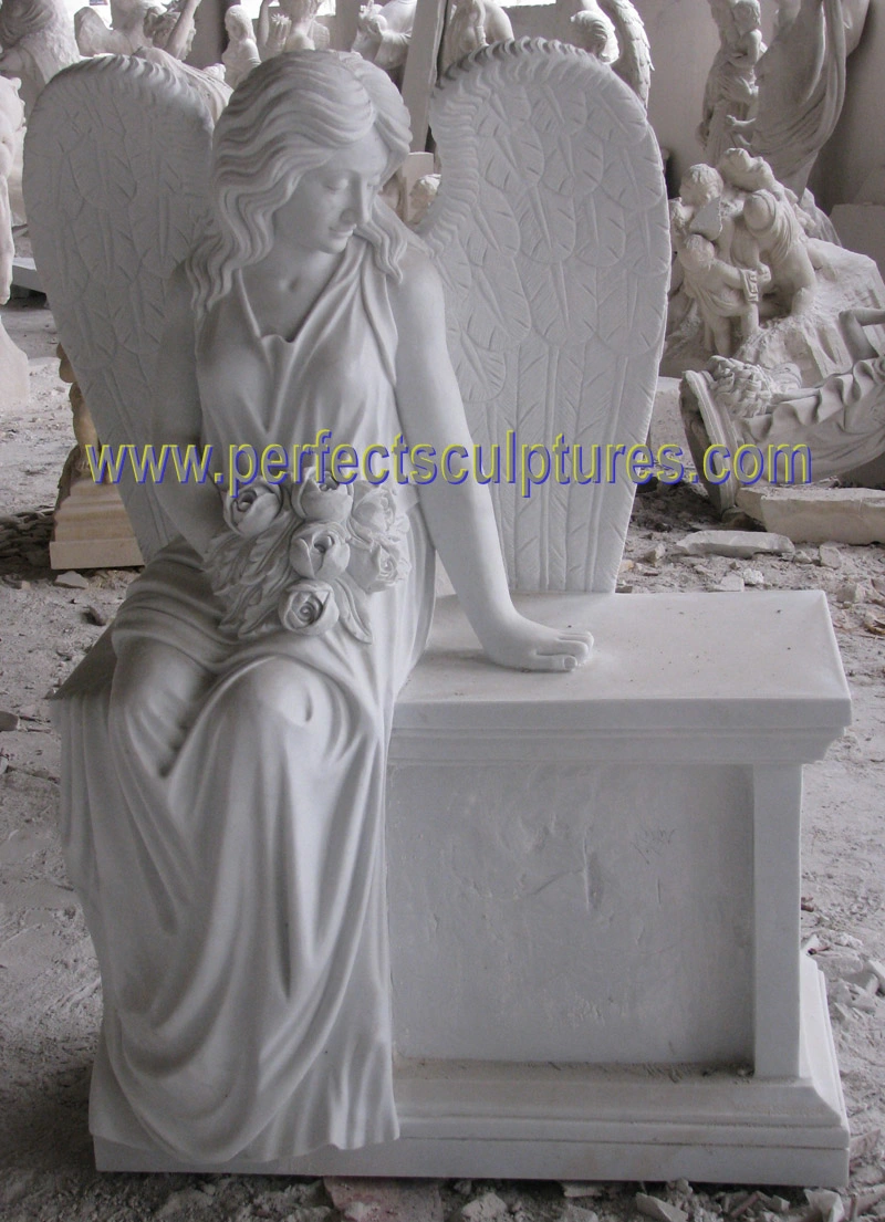 Cementerio de Mármol Blanco personalizado Estatua tallada Angel monumento cementerio escultura (SY-X1732)