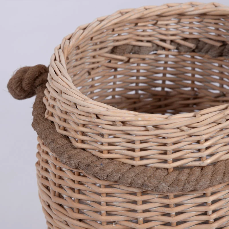 Juta corda grande Round Belly Woven Rattan Jardim armazenamento Cesto do salgueiro do bin para hampers do presente da lavanderia com alças