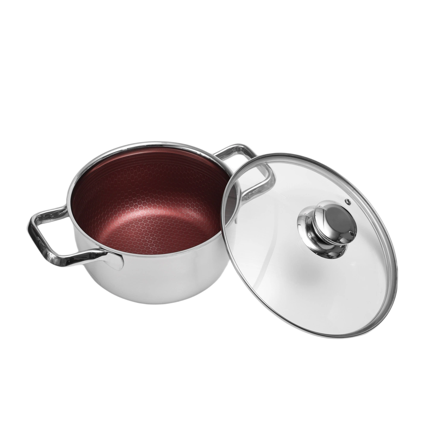 Hot Sales Stainless Steel Cookware Nonstick Honey Comb Red Coating 20cm Soup Pot