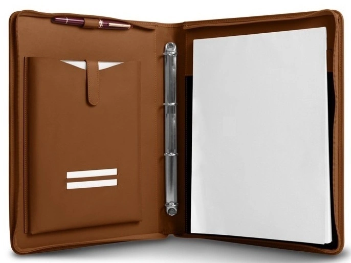 Wholesale/Supplier Brown Black A4 Best Selling Handmade Office 3 Ring Binder File in PU Leather