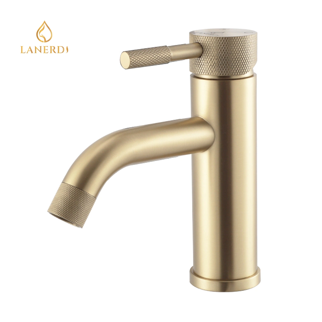 China Faucet Factory 2023 New Modern Faucet Faucet Knurling Brushed Gold Wash Basin Faucet