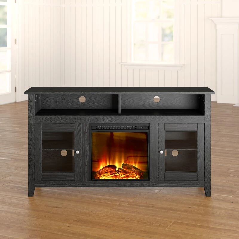 Living Room Furniture Black Storage TV Stand for Tvs up to 65 Inches with Fireplace Included