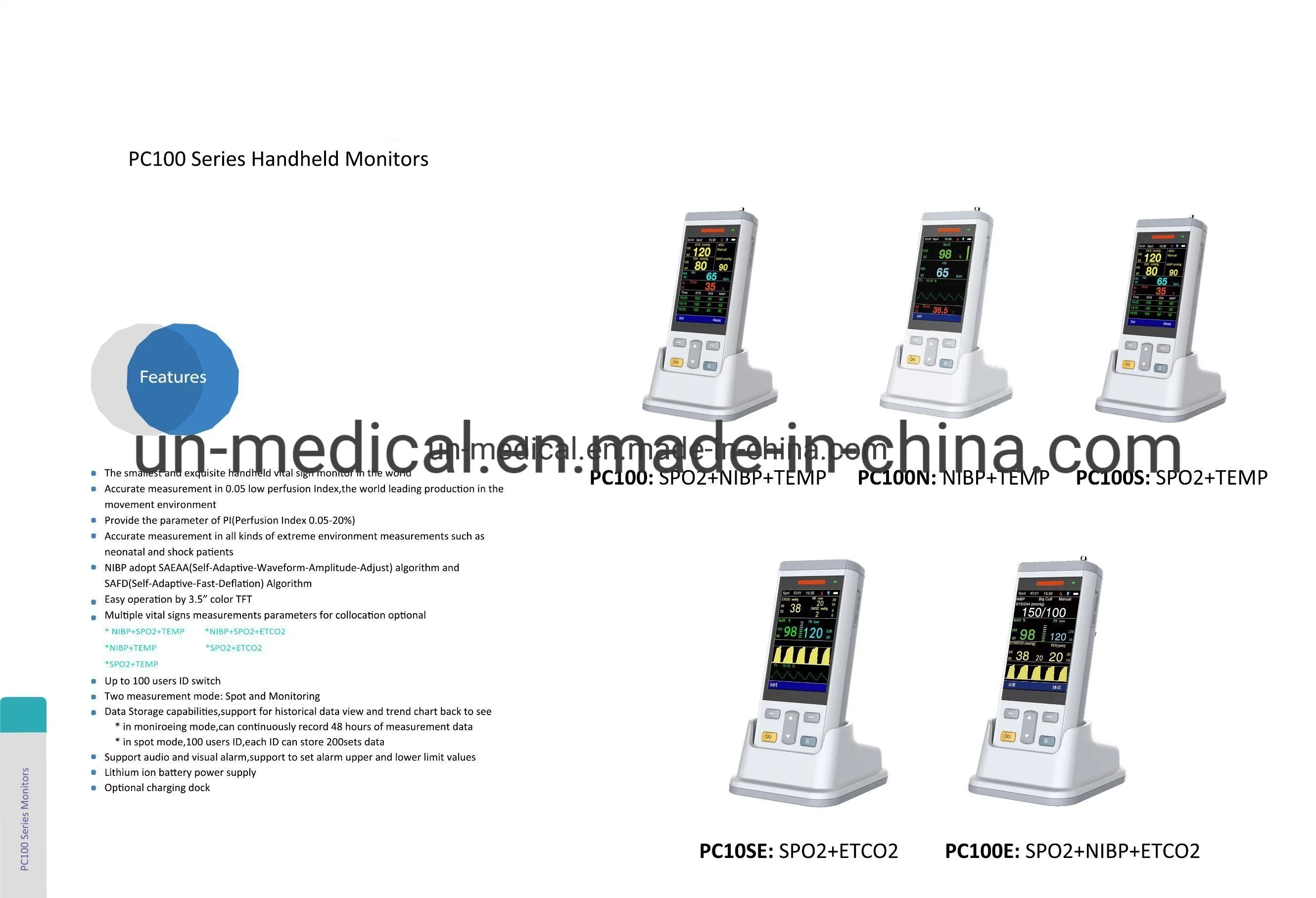 PC100 Tragbarer tragbarer tragbarer Vitalparameter-Patient mit Pulsoximeter für Veterinärmedizin Überwachen